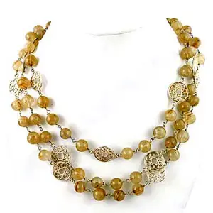 Beaded Rutilated Quartz <b>Crystal</b> <b>Necklace</b> Gemstone Jewelry Gift - Product Image 1