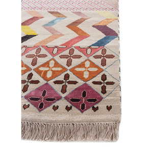 Tapis en laine et soie de bambou noués à la main Freedom Manchaha Ivory, 10 mm, design patchwork rectangulaire pour la maison, le salon - Product Image 4