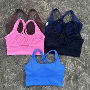Color sólido suave apretado gimnasio Yoga ropa interior de alta resistencia a prueba de golpes mujeres Cruz espalda Fitness sujetador deporte Top mantequilla integral - Product Image 4