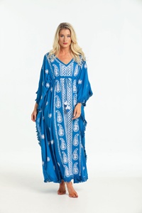 Kaftan de estilo indonesio para adultos, elegante bohemio, manga de murciélago, bordado clásico, dobladillo con flecos de encaje delicado, Fiesta en la playa, rayón caliente - Product Image 2