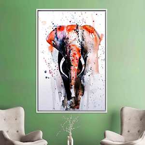 Art mural moderne avec motif d'éléphant : Décoration sur toile imprimée vibrante, TOILE ENCADRÉE BLANCHE - Product Image 1