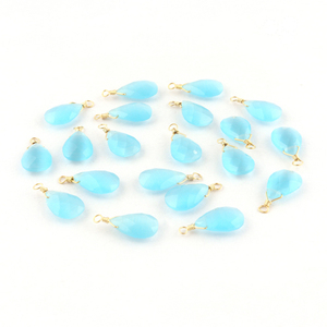 Conector en forma de pera hecho a medida, azul cielo, Monalisa, gatos, ojo, lágrima, chapado en oro, joyería - Product Image 4