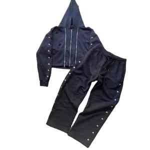 Por encargo de los hombres de ropa de calle Casual Oversize Woven Jogger Chándal Triple Zip up Sudadera con capucha con diamantes de imitación para el verano - Product Image 3