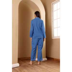 Conjunto de Pijama Azul Fresco de Invierno, Camisón de Encaje de Lino Modal con Spandex, Lencería Talla XL, Cintura Elástica, Diseño de Estampado Transpirable Personalizado - Product Image 2