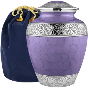 Urna de cremación grande con forro plateado para cenizas humanas Recuerdo de metal Urna funeraria conmemorativa Venta de exportación - Product Image 1