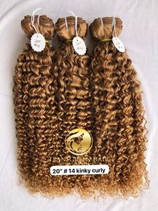 Exportation brut temple indien vierge 20 ''couleur #14 Kinky Curly Bundles Extension de cheveux simple dessiné cuticule alignée vendeur en gros - Product Image 2