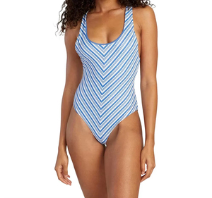 Maillots de bain personnalisés pour femmes, respirants, athlétiques, une pièce, coupe courte, pour la course, avec imprimé rayé - Product Image 1
