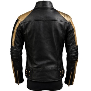 Veste en cuir pour homme brodée sur mesure APA Fraternity, noire et or, OEM ODM. - Product Image 4