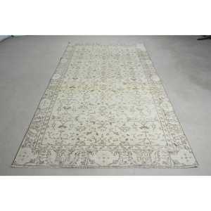 พรมขนาด 5.3x9.5 ฟุต, พรมตุรกีโบราณขนาดใหญ่, พรมขนสัตว์สีขาว - Product Image 1