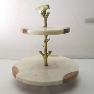 Support à gâteau durable à 2 niveaux support à gâteau et dessert rond personnalisé en marbre et métal pour mariage et fête d'anniversaire - Product Image 2