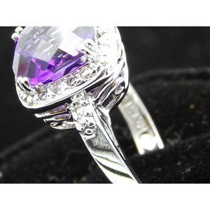 Cushion-Cut <b>Amethyst</b> with Diamond Halo Set in 14k White <b>Gold</b> 4ct Diamond <b>Rings</b> - Product Image 4