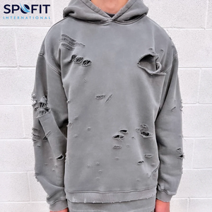 Nuevo artículo, venta al por mayor, sudaderas con capucha lavadas con ácido, logotipo personalizado, sudaderas con capucha recortadas lavadas Vintage de felpa francesa de gran tamaño, ropa de calle - Product Image 6