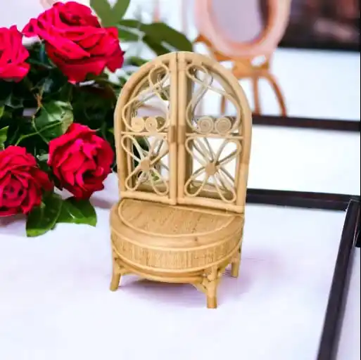 Latest Design Rattan Wicker Doll Make-up Table Girls Toys Cute Handmade Lovely Dressing Table Mini Room For Baby Girl