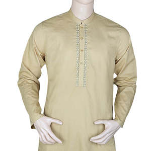 Shalwar Kameez brodé pour homme, col bandoulière - Camel - Product Image 4