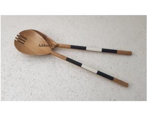 Produits les plus vendus Ensemble de serveurs à salade en bois Outils à salade multicolore Cuillère de service à salade en bois Ensemble de fourchettes Cuisine Fruits Légumes - Product Image 6