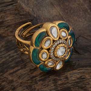 Kundan Fashionable Wedding Finger <b>Ring</b> Princess Cut Inlay <b>Gold</b> Plated Adjustable Size Style 180254 - Product Image 3