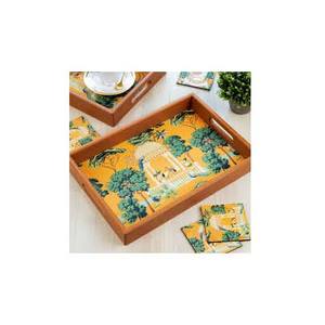 Plateau de service en bois naturel fait à la main de luxe poignée en métal artisanat indien plateau de service rectangulaire naturel - Product Image 2