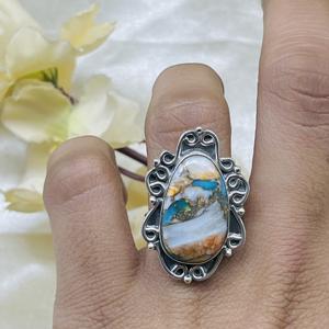 Anillo de turquesa de ostra espinosa, anillo de Plata de Ley 925, anillo de piedras preciosas, anillo hecho a mano, anillo llamativo, joyería de regalo turquesa para esposa - Product Image 3