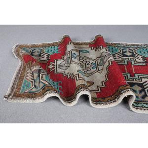 Alfombra Vintage de 1.7x3.2 pies, Alfombra Turca Pequeña, Alfombra con Estampado Animal Rojo y Azul - Product Image 5