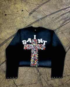 Sudadera Personalizada OEM para Hombre, Cuello Redondo, Algodón, Impresión DTG, Pedrería, Estilo Urbano - Product Image 4