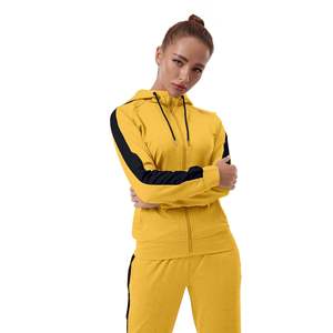 Women Yellow Hooded Tracksuit <b>Set</b> Full Sleeve Zipper Front <b>Matching</b> <b>Jogger</b> Pants Solid Color Sporty Casual Autumn Wear - Product Image 4