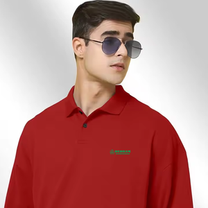 Behram International Men's <b>Red</b> Short Sleeve Polo <b>Shirt</b> With Front Logo Print Regular Fit Casual Style 100% Cotton Oxford Fabric - Product Image 5
