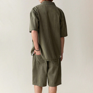 High Quality Wholesale <b>Men's</b> Denim Cargo Shorts Set Custom Logo Print <b>Elastic</b> <b>Waist</b> Fashionable Short Sleeve <b>Jeans</b> Casual Winter - Product Image 2