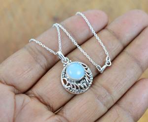 Bijoux en pierres précieuses opalite laiteuse pour femmes argent Boho Style pendentif bijoux 925 en argent Sterling tendance pendentif fait main - Product Image 2