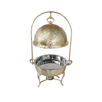 Plat de service de luxe entièrement en laiton avec support suspendu, plat de service rond pour buffet d'hôtel, plat de service pour fête