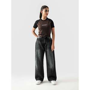 กางเกงยีนส์ทรงขาบาน Rage Denim เอวสูง ลายพิมพ์ลำลอง แต่งลูกไม้ ไซส์ใหญ่พิเศษ XL สำหรับฤดูร้อนและฤดูหนาว - Product Image 6