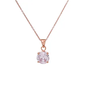 Trendy Round Cut Solitaire Pendant Necklace for Women in <b>Rose</b> <b>Gold</b> Plating Stock Code PE061 - Product Image 1