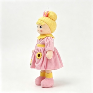 customized Soft Fabric Girl Plush Ornament,Mini Hanging Blonde Bun Rag <b>Doll</b>,Pink Sunflower Embroidered Dress Cloth <b>Doll</b> Pendant - Product Image 3