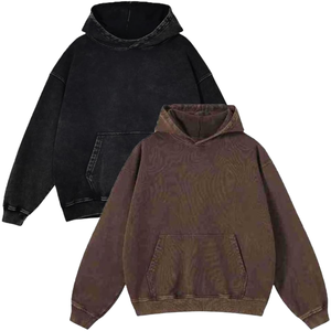 <b>Black</b> And Brown Acid Washed Hoodie Oversized Pullover Vintage Streetwear Soft <b>Fleece</b> Sweatshirt Winter Fashion For Men Women - Product Image 1