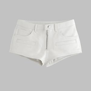 <b>Women's</b> New <b>White</b> Leather <b>Shorts</b> High Quality Custom Design Professional Six Pockets Soft Lambskin Mid Waist Trendy - Product Image 3