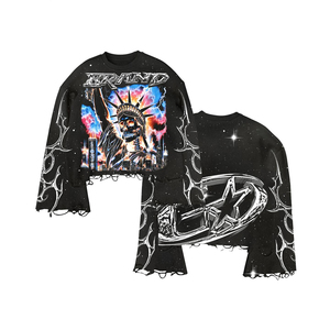 Sudadera Corta para Hombre, Estilo Urbano, Personalizada, Gruesa, Estampada, Vintage, Desgastada con Ácido, Rota, en Oferta - Product Image 3