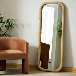 <b>Full</b> <b>Length</b> Oval Rattan <b>Mirror</b> Curved Wicker <b>Mirror</b> Frame Natural Look Suitable For <b>Bedroom</b> Walls And Modern Minimal Decor - Product Image 5