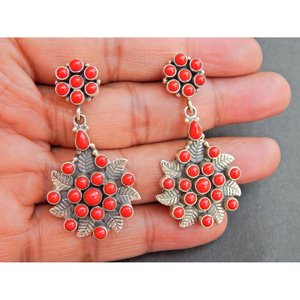Pendiente de Plata de Ley 925, oro rosa y piedras preciosas de diamante con artículo de regalo de Coral para niñas y mujeres, modelo - Product Image 4