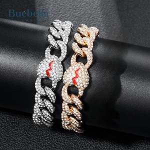 High Quality 13mm 18K Solid Gold Iced Broken Heart Cuban Bracelet For <b>Men</b> Raper Style Jewelry - Product Image 2