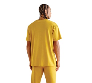 Camiseta amarilla lisa de gran tamaño para hombre de primera calidad, mezcla de algodón de ajuste holgado, logotipo personalizado, ropa informal ecológica de 180g, ropa de calle a la moda - Product Image 3