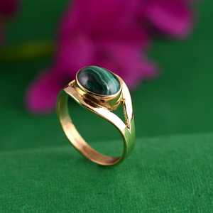 Boho Malachite Brass <b>Wave</b> <b>Ring</b> 18k Gold Plated Vintage Geometric Wholesale <b>Ring</b> For Women - Product Image 5