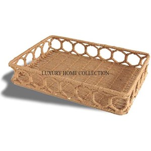 Bandeja de Servicio de Material de ratán de alta calidad con un marco resistente para llevar aperitivos de té y café y Decoración elegante para el hogar - Product Image 6