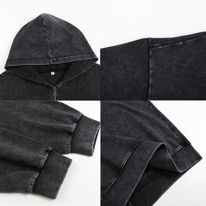 350GSM Vintage Washed Zip Hoodie Oversized 100% algodón Pullover American Retro Distressed Unisex Streetwear Jacket - Product Image 4