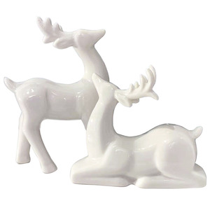 Cerf en émail blanc renne décoratif assis et debout articles de vacances de noël Sculpture de renne objet Figurine décorative - Product Image 1