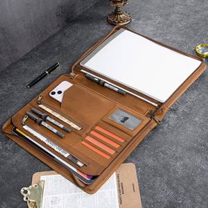 Quality Custom Leather Certificate Portfolio With Binder Leather Bag With Zipper Puller LP-0056 - Product Image 1