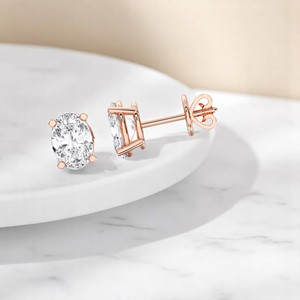 IGI Certified 3.00 Ct Luxury Oval Cut Lab Grown Diamond Stud Earrings 1.50 Ct Each <b>Solid</b> 925 Sterling <b>Silver</b> with Gold Finish - Product Image 1