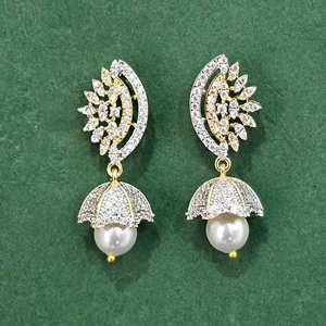 ต่างหูแฟชั่นชุบโรเดียม Jhumki 2โทนสีมุก CZ - Product Image 2