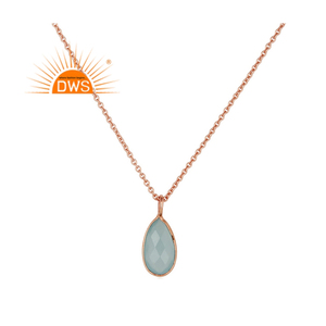 Venta caliente chapado en oro rosa Natural Aqua Calcedonia piedra preciosa colgante collar joyería personalizada para mujeres regalo para ella - Product Image 1