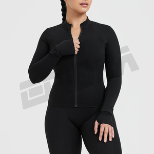 Vente en gros de haut de yoga pour femmes veste zippée à manches longues col montant coupe-vent manteau de fitness course à pied vêtements de sport vêtements de sport - Product Image 4