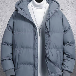 Custom Men's <b>Winter</b> Canvas Puffer <b>Jacket</b> Stand Collar Front Logo Casual Style <b>Waterproof</b> Breathable Regular Warm - Product Image 1