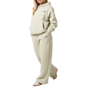 ชุดเซ็ตเสื้อฮู้ดดี้ผ้าฝ้ายฟลีซเนื้อหนาสำหรับผู้หญิงและกางเกงขายาวทรงกว้าง สไตล์ลำลอง สตรีทแวร์ รับผลิตแบรนด์ส่วนตัว พร้อมสกรีนโลโก้ - Product Image 1